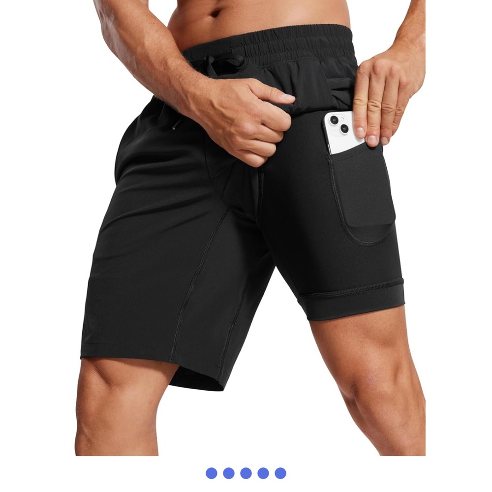 CRZ YOGA Mens 2 In 1 Running Workout Athletic W/Pockets Black Shorts XXL NWT